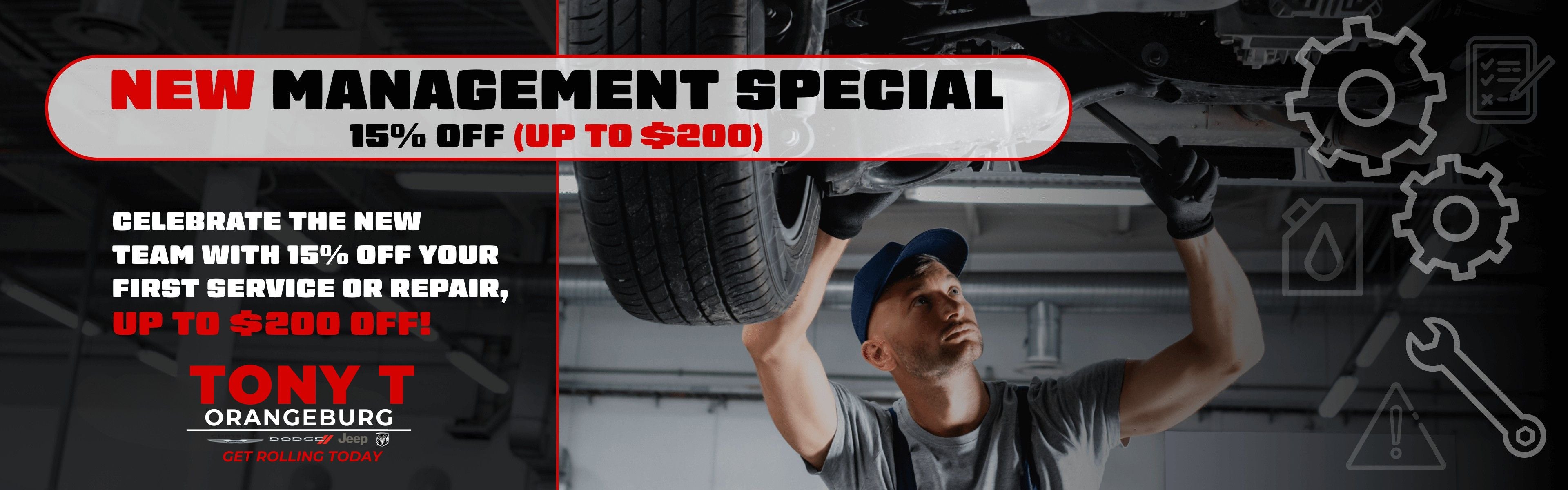 New Management Special 15% off